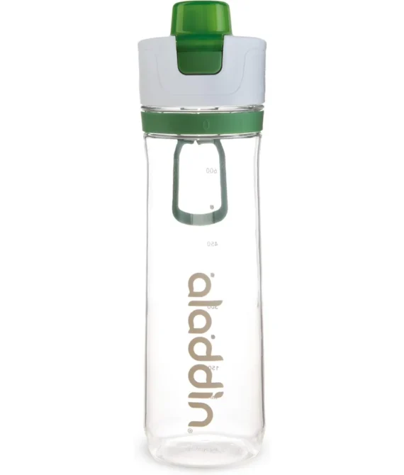 Aladdin Active Hydration Tracker Water Bottle 0.8L Green One-Hand Push Button Leakproof Lid | Refill Tracker | BPA-Free | Smooth Drinking Spout and Lightweight Finger Loop | Dishwasher Safe