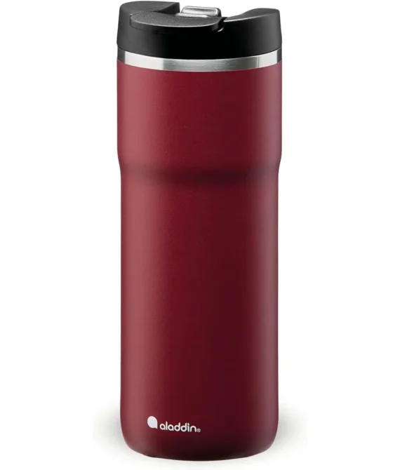 Aladdin Barista Java Thermavac Leak-Lock Stainless Steel Thermos Travel Mug for Hot Drinks 0.47L Burgundy Red Keeps Hot for 4 Hours – BPA-Free Reusable Coffee Cups – Leakproof – Dishwasher Safe