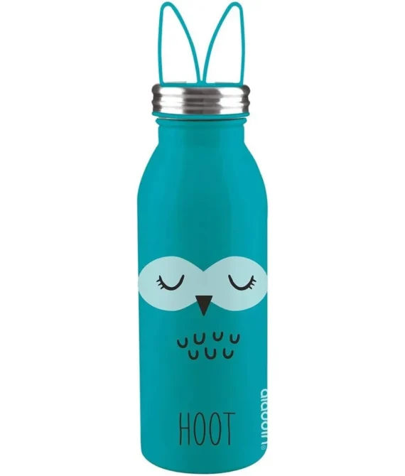 Aladdin Zoo Thermavac Stainless Steel Water Bottle 0.43L Owl Soft silicone fingerloop | Double Wall Vacuum Insulated Reusable Water Bottle | Keeps Cold for 7 Hours | BPA-Free | Leakproof