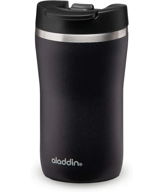 Aladdin Barista Caf Thermavac Leak-Lock Thermavac Stainless Steel Travel Mug 0.25L Lava Black Leakproof | Double Wall Vacuum Insulated Cup | Keeps Hot for 2.5 Hours| BPA-Free | Dishwasher Safe