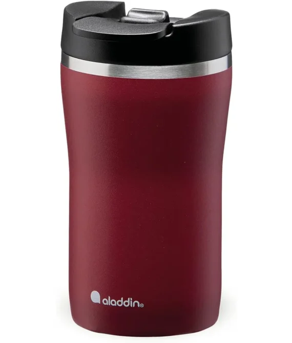 Aladdin Barista Caf Thermavac Leak-Lock Stainless Steel Thermos Travel Mug for Hot Drinks 0.25L Burgundy Red Keeps Hot for 2.5 Hours – BPA-Free Reusable Coffee Cups – Leakproof – Dishwasher Safe