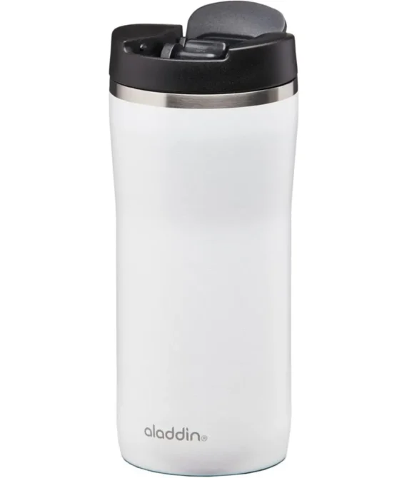 Aladdin Barista Mocca Thermavac Leak-Lock Thermavac Stainless Steel Travel Mug 0.35L Snowflake White Leakproof | Double Wall Vacuum Cup | Keeps Hot for 3 Hours | BPA-Free | Dishwasher Safe