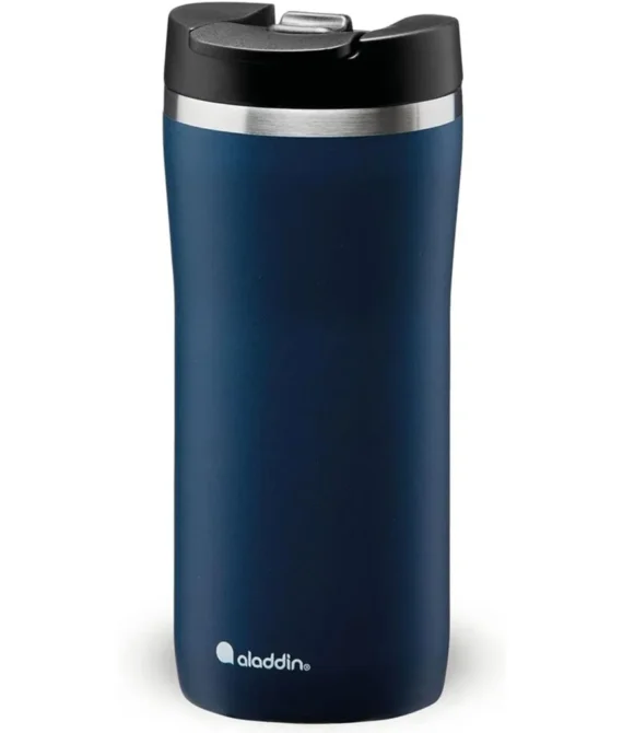 Aladdin Barista Mocca Thermavac Leak-Lock Stainless Steel Thermos Travel Mug for Hot Drinks 0.35L Navy Blue Keeps Hot for 3 Hours – BPA-Free Reusable Coffee Cups – Leakproof – Dishwasher Safe