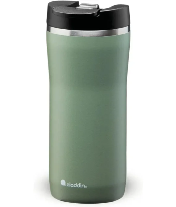 Aladdin Barista Mocca Thermavac Leak-Lock Stainless Steel Thermos Travel Mug for Hot Drinks 0.35L Sage Green Keeps Hot for 3 Hours – BPA-Free Reusable Coffee Cups – Leakproof – Dishwasher Safe