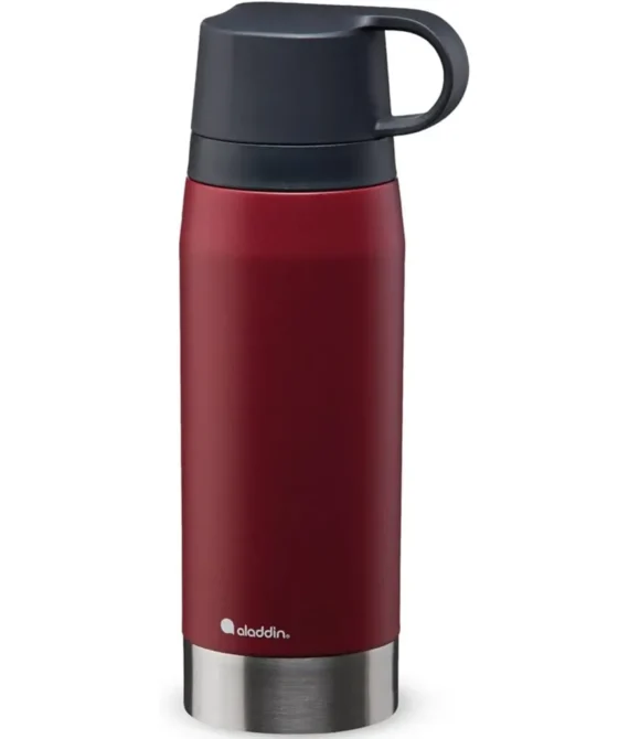 Aladdin CityPark Thermavac Twin Cup Bottle 1.1L Burgundy Red BPA Free Stainless Steel Bottle with Built in Twin Cup – Keeps Cold or Hot for 25 Hours – Leakproof – Dishwasher Safe