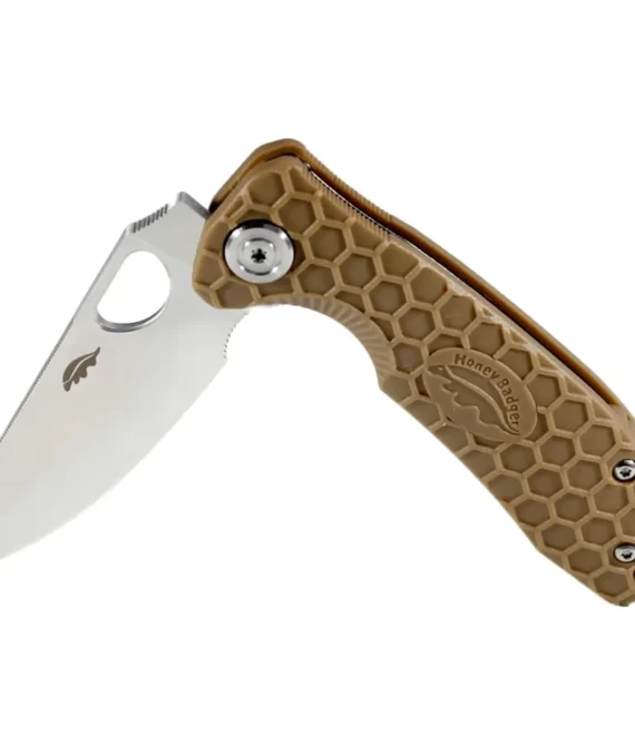 Honeybadger Honey Badger Leaf Camping Knife with Left/Right Hand Pocket Clip Large Tan