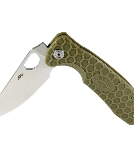 Honey Badger Leaf Camping Knife with Left/Right Hand Pocket Clip Large Green