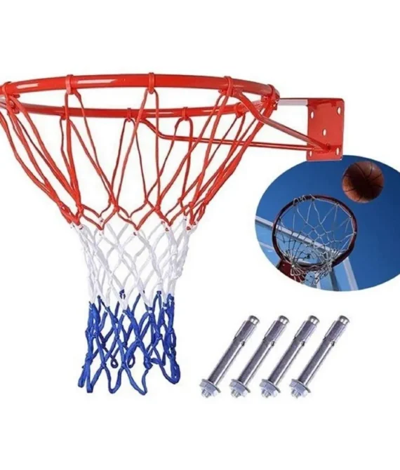 Wall mounted basketball hoop net ring for indoor outdoor use