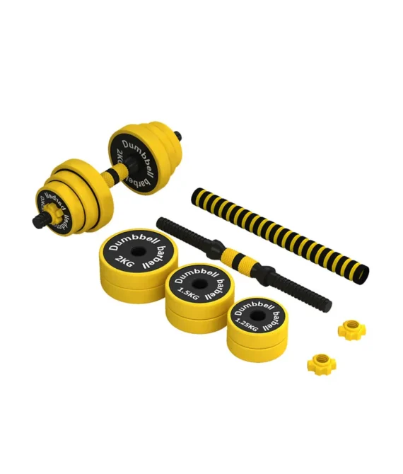 New rubber coated 2 in 1 yellow barbell dumbbell sets hand weights arm strength training weightlifting