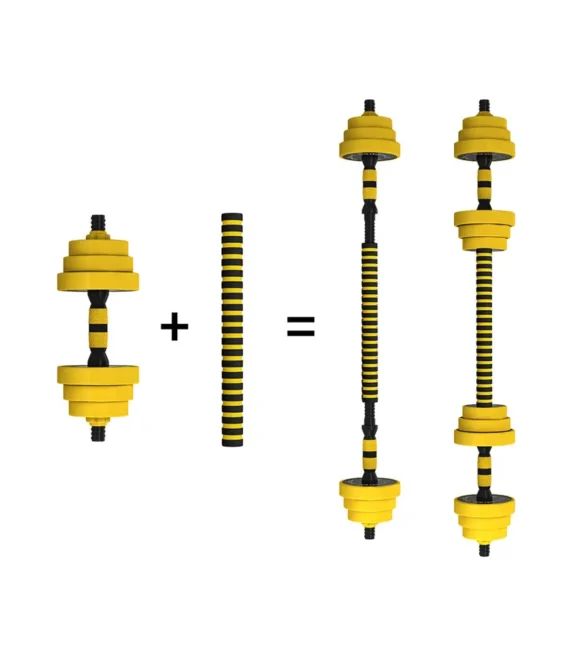 New rubber coated 2 in 1 yellow barbell dumbbell sets hand weights arm strength training weightlifting