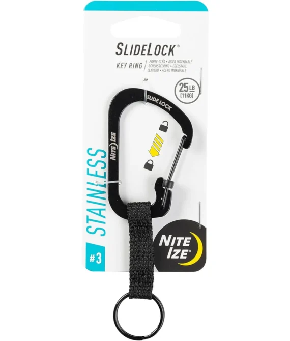 Nite Ize Cslw3-01-R6 Slidelock Ring Aluminum Locking Carabiner Key 3-25Lb Capacity Black