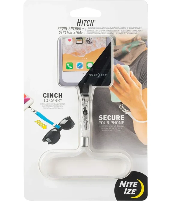 Nite Ize Hitch Phone Anchor + Stretch Strap Adjustable Lanyard Clips To Phone Cinch Earbuds Case/Hand Sanitizer/Lip Balm/Sunglasses White Sparkle