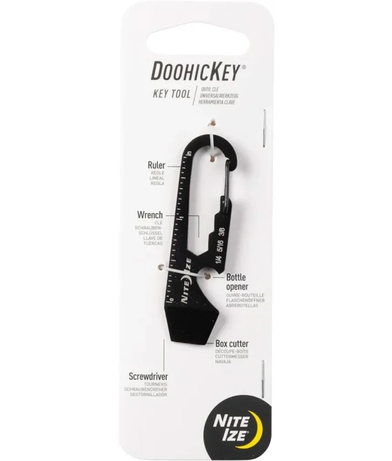 Nite Ize Doohickey Keychain Multi Tool Stainless-Steel 5-In-1 Multi Tool With Bottle Opener + Carabiner Clip Black