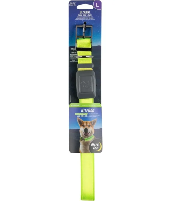 Nite Ize NiteDog Rechargeable LED Collar USB Rechargeable Light Up Dog Collar w/Metal Buckle Water Resistant Large Lime