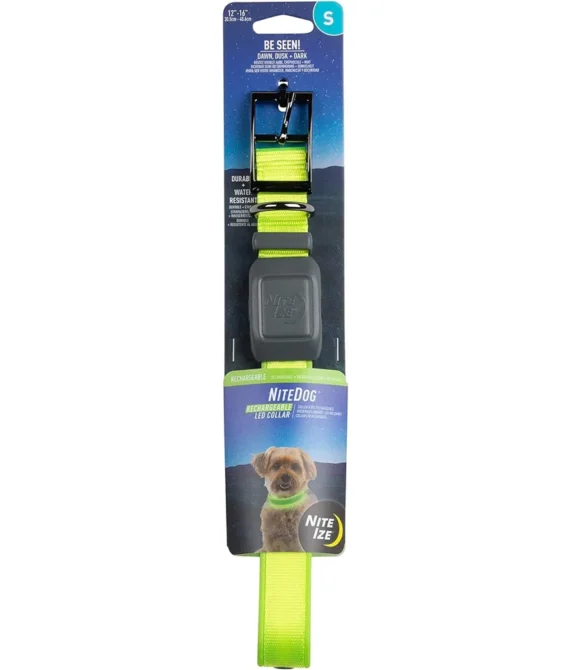 Nite Ize NiteDog Rechargeable LED Collar USB Light Up Dog Collar w/ Metal Buckle Water Resistant Lime