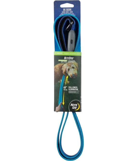 Nite Ize Nitedog Rechargeable Led Leash Usb Rechargeable 5 Foot Light Up Dog Leash W/Padded Handle Blue