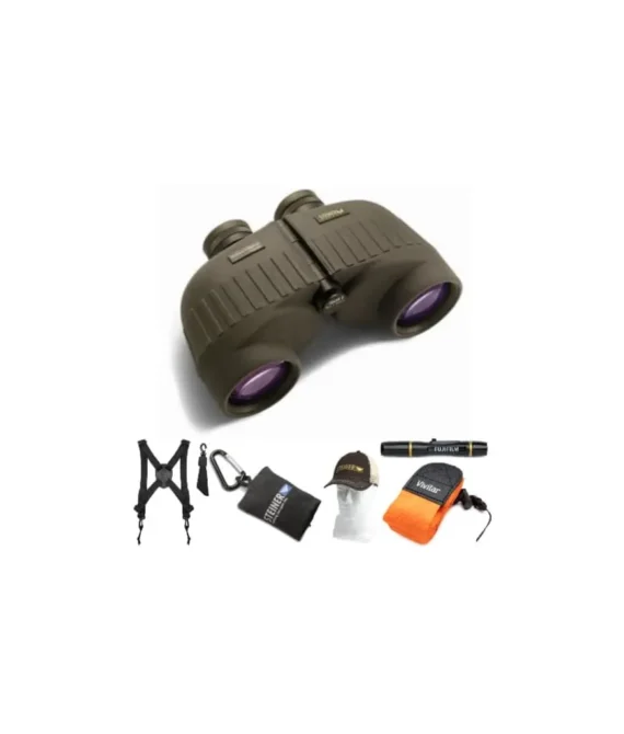 Steiner 210 10×50 G Military Marine Binoculars Deluxe Bundle with Harness Cleaning Wipes Floating Strap and Hat (6 Items)